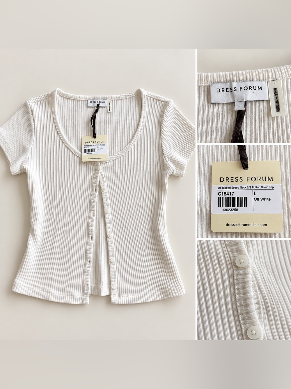 NWT Dress Forum Off White Ribbed Button Front Top Size L